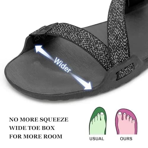 FEFELUIS Men's Wide Barefoot Sandals - Minimalist | Zero Drop | Ultralight Trail Running Hiking Sandals Adjustable Black Size 12 thumbnail 5