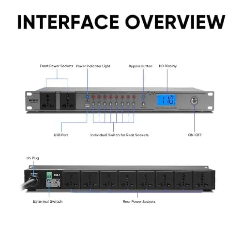MICNAUX Rack Mount Power Conditioner 20A | 10 Outlets, Surge & Voltage Display, Global Voltage Compatibility thumbnail 8
