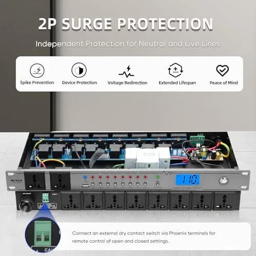 MICNAUX Rack Mount Power Conditioner 20A | 10 Outlets, Surge & Voltage Display, Global Voltage Compatibility thumbnail 3
