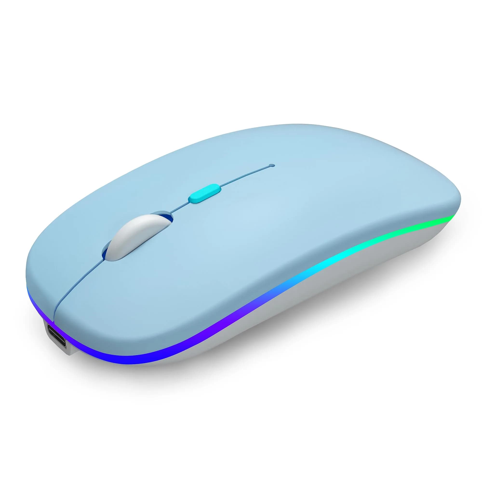 AIKOKOK Wireless Bluetooth Mouse, Rechargeable Dual Mode, Blue | Slim, Silent, Portable with LED Atmosphere — Blue