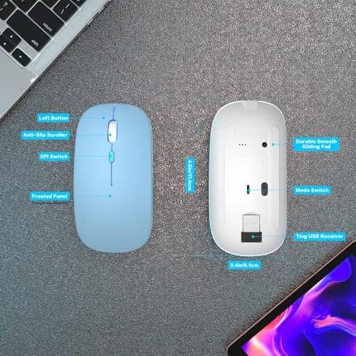 AIKOKOK Wireless Bluetooth Mouse, Rechargeable Dual Mode, Blue | Slim, Silent, Portable with LED Atmosphere thumbnail 5