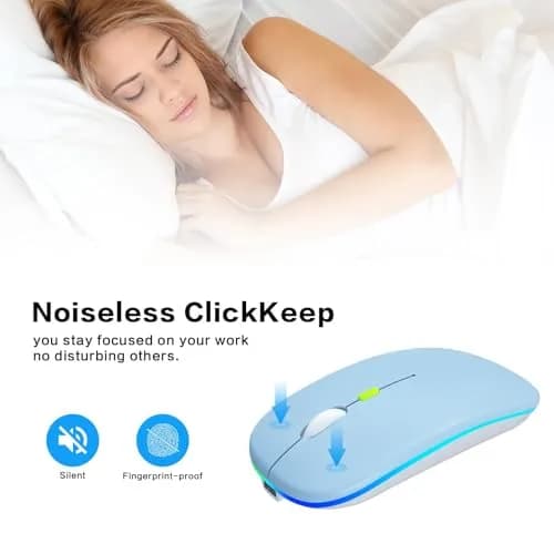 AIKOKOK Wireless Bluetooth Mouse, Rechargeable Dual Mode, Blue | Slim, Silent, Portable with LED Atmosphere thumbnail 6