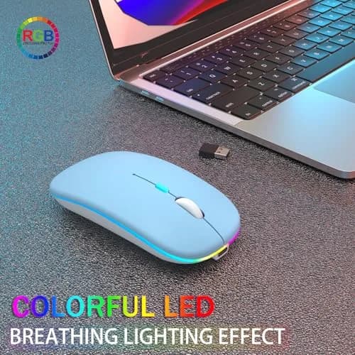 AIKOKOK Wireless Bluetooth Mouse, Rechargeable Dual Mode, Blue | Slim, Silent, Portable with LED Atmosphere thumbnail 2