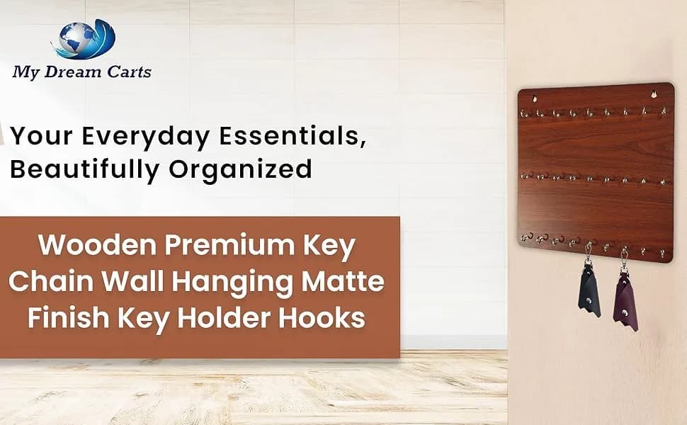 My Dream Carts Wooden Key Holder with 27 Hooks | Matte Brown Finish, 30x30cm thumbnail 5
