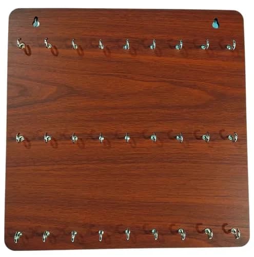 My Dream Carts Wooden Key Holder with 27 Hooks | Matte Brown Finish, 30x30cm thumbnail 6