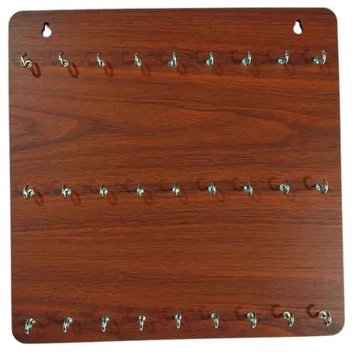 My Dream Carts Wooden Key Holder with 27 Hooks | Matte Brown Finish, 30x30cm thumbnail 1