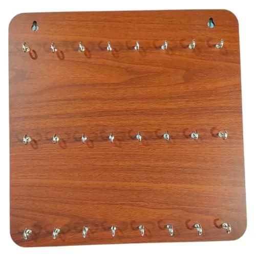 My Dream Carts Wooden Key Holder with 24 Hooks | Matte Brown Finish, 30x30cm thumbnail 7