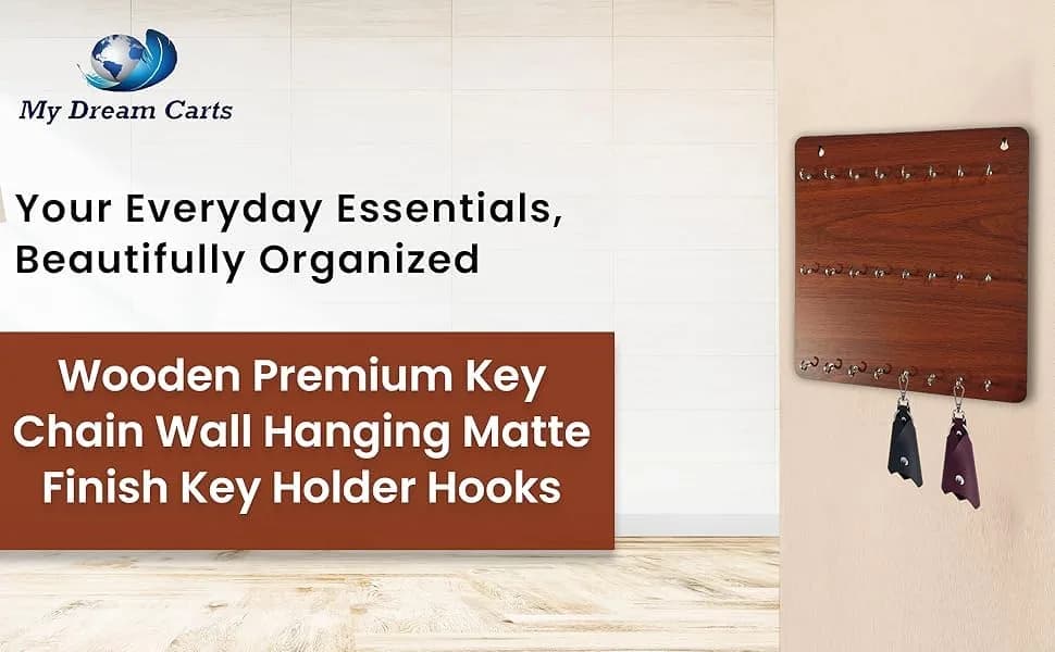 My Dream Carts Wooden Key Holder with 24 Hooks | Matte Brown Finish, 30x30cm - view 5