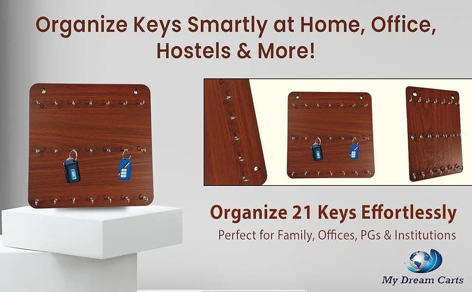 My Dream Carts Wooden Key Holder with 21 Hooks | 30cm (11.81 inch) Matte Brown Wall Mount - view 2