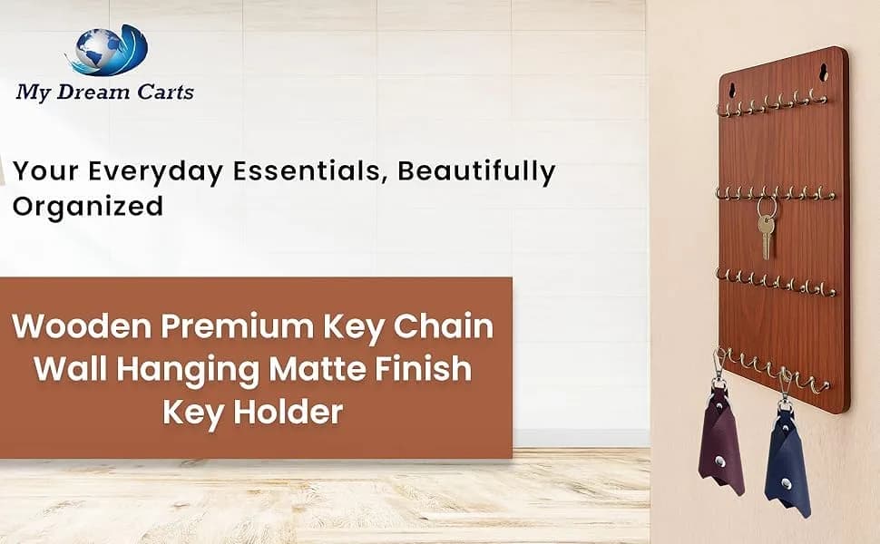 My Dream Carts Wooden Key Holder with 21 Hooks | 30cm (11.81 inch) Matte Brown Wall Mount - view 5