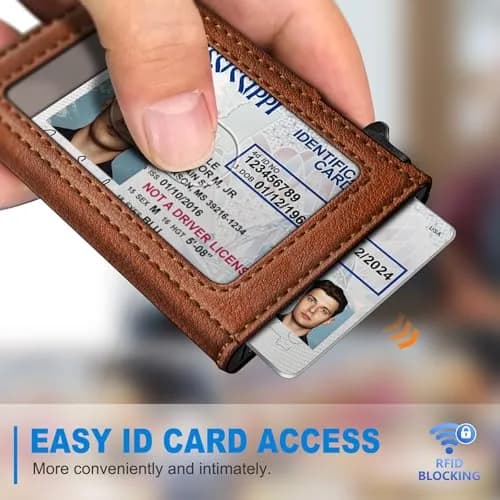 miyozi Slim Airtag Wallet for Men, Pop-Up RFID Blocking Leather Card Holder with ID Window | 9.9 cm (3.9 in) thumbnail 6