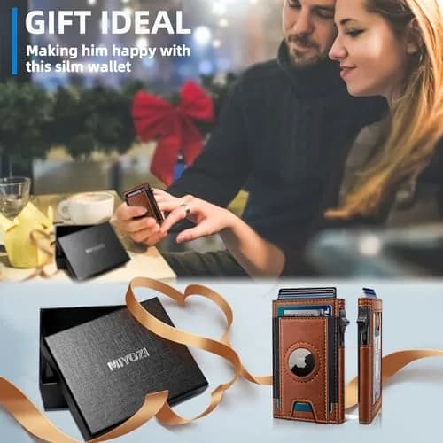 miyozi Slim Airtag Wallet for Men, Pop-Up RFID Blocking Leather Card Holder with ID Window | 9.9 cm (3.9 in) thumbnail 8