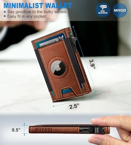 miyozi Slim Airtag Wallet for Men, Pop-Up RFID Blocking Leather Card Holder with ID Window | 9.9 cm (3.9 in) thumbnail 3