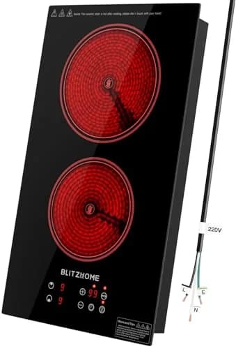 BLITZHOME Electric Stove Top 2 Burner | 12-inch Ceramic Cooktop with 9 Power Levels & Timer thumbnail 1