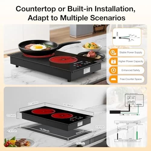 BLITZHOME Electric Stove Top 2 Burner | 12-inch Ceramic Cooktop with 9 Power Levels & Timer thumbnail 7