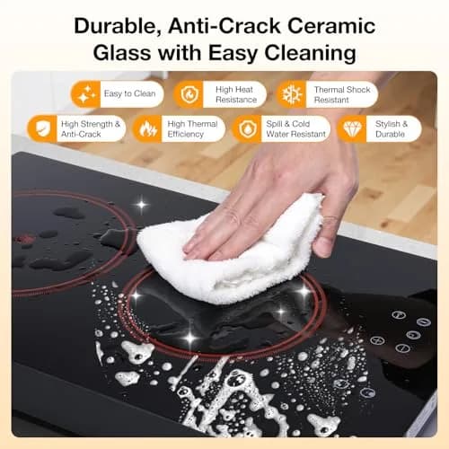 BLITZHOME Electric Stove Top 2 Burner | 12-inch Ceramic Cooktop with 9 Power Levels & Timer thumbnail 8