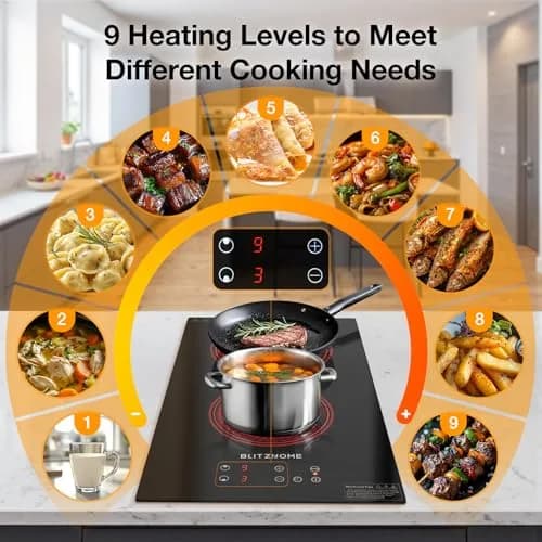 BLITZHOME Electric Stove Top 2 Burner | 12-inch Ceramic Cooktop with 9 Power Levels & Timer thumbnail 3