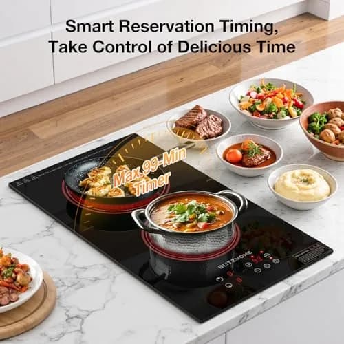 BLITZHOME Electric Stove Top 2 Burner | 12-inch Ceramic Cooktop with 9 Power Levels & Timer thumbnail 4