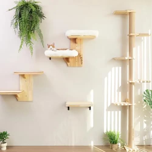 FUKUMARU Cat Wall Shelves 2 Platform with Soft Cushion Perch | Tree Shape Indoor Cat Furniture thumbnail 5