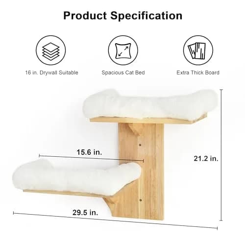 FUKUMARU Cat Wall Shelves 2 Platform with Soft Cushion Perch | Tree Shape Indoor Cat Furniture thumbnail 6
