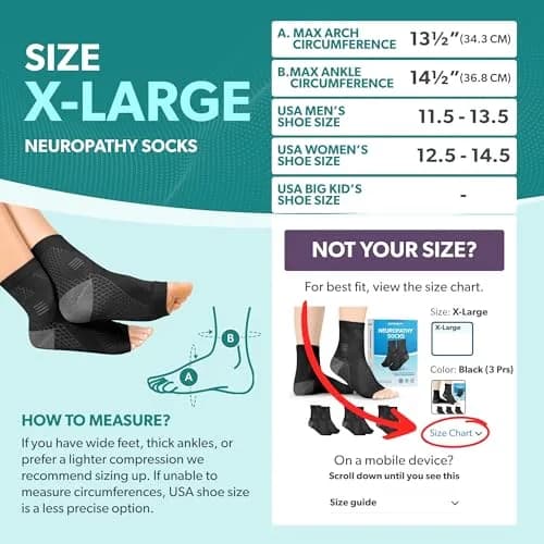 BraceAbility Neuropathy Socks X-Large, Black - 3 Pairs | FDA Approved Medical Compression for Nerve Pain thumbnail 2