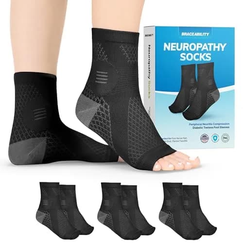 BraceAbility Neuropathy Socks - Medium, Black, 3 Pairs | FDA Approved Medical Compression for Nerve Pain thumbnail 1