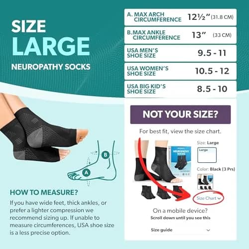 BraceAbility Large Black Neuropathy Socks - 3 Pairs | FDA Approved Medical Compression for Nerve Pain Relief thumbnail 2