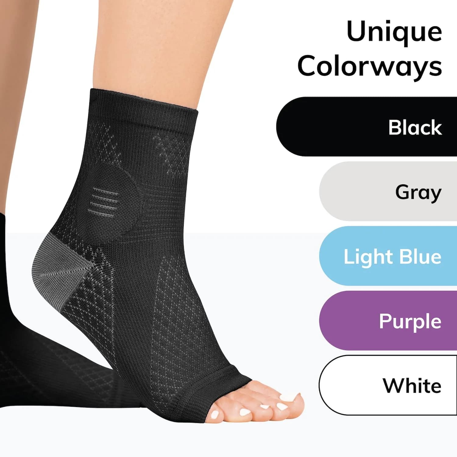 BraceAbility Neuropathy Socks (3 Pairs) - Small Black | Peripheral Compression Diabetic Toeless Foot Sleeves for Nerve Damage, Gout, Plantar Fasciitis Relief - view 6