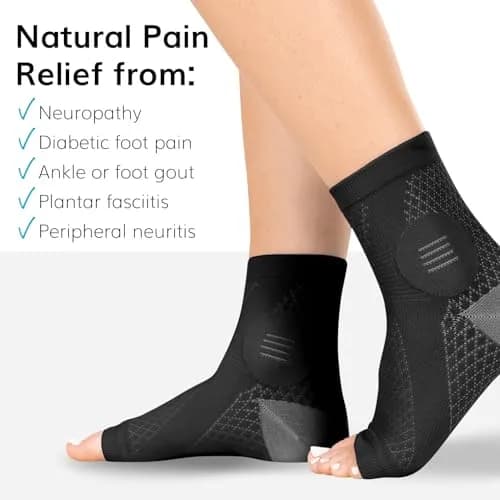 BraceAbility Neuropathy Socks (3 Pairs) - Small Black | Peripheral Compression Diabetic Toeless Foot Sleeves for Nerve Damage, Gout, Plantar Fasciitis Relief thumbnail 7