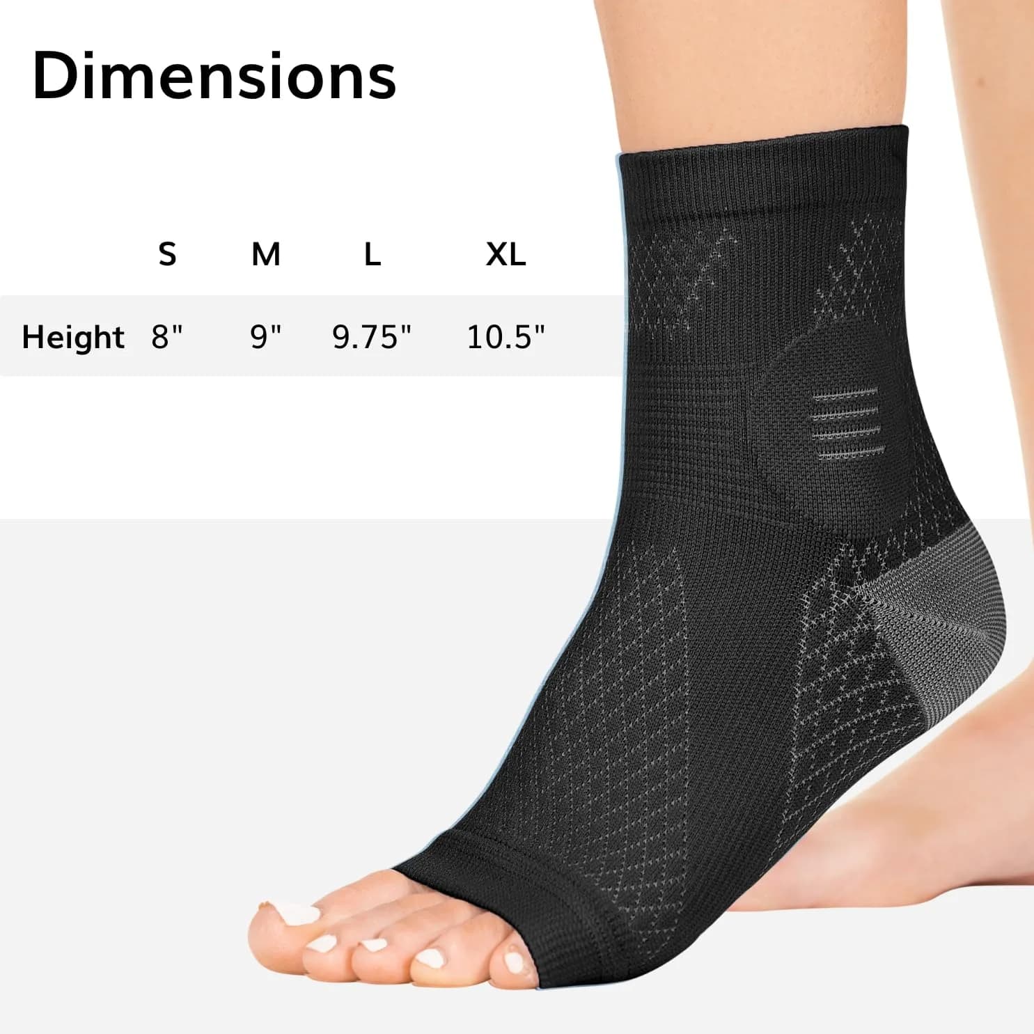 BraceAbility Neuropathy Socks (3 Pairs) - Small Black | Peripheral Compression Diabetic Toeless Foot Sleeves for Nerve Damage, Gout, Plantar Fasciitis Relief - view 8
