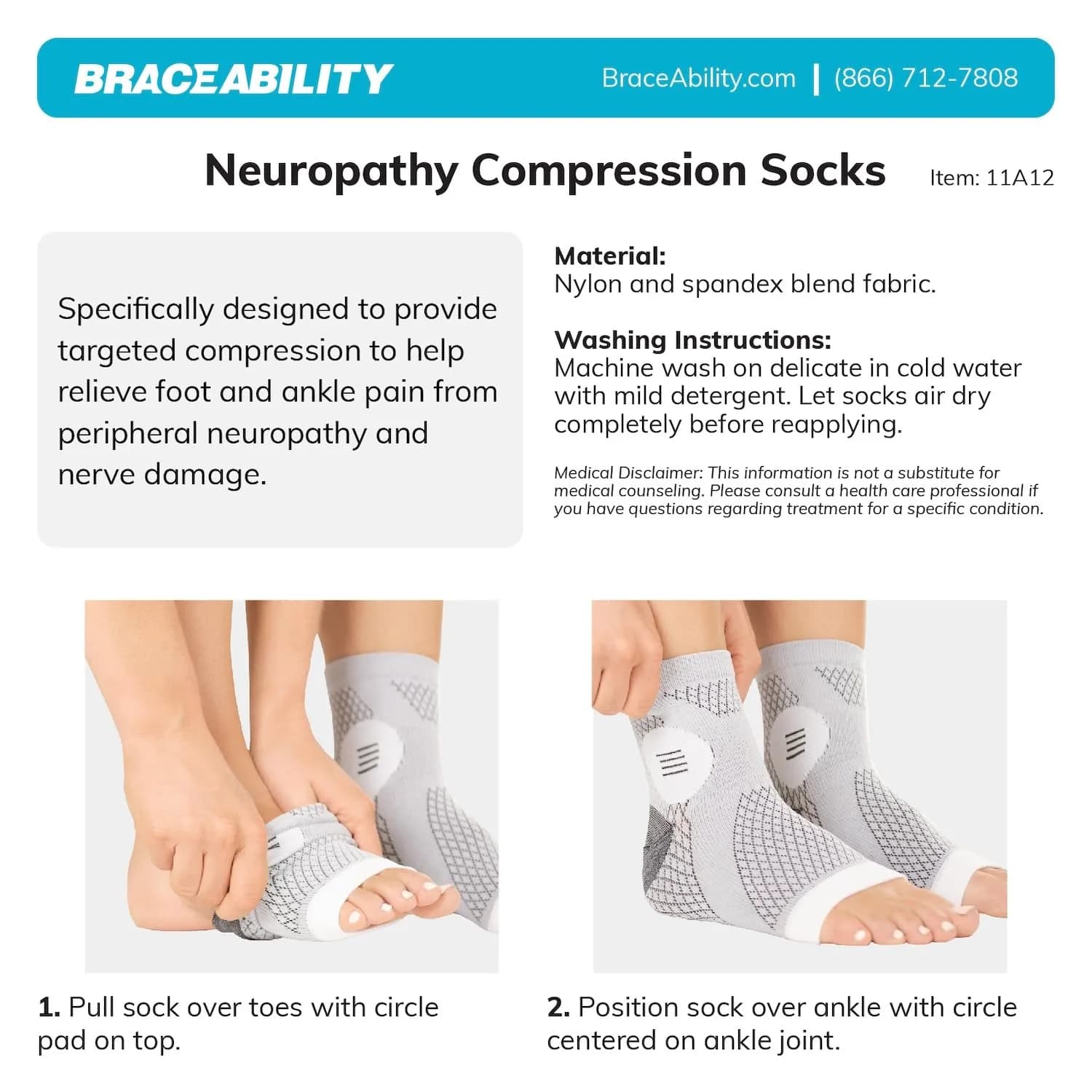 BraceAbility Neuropathy Socks (3 Pairs) - Small Black | Peripheral Compression Diabetic Toeless Foot Sleeves for Nerve Damage, Gout, Plantar Fasciitis Relief - view 9
