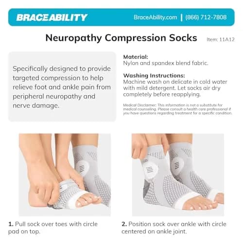 BraceAbility Neuropathy Socks (3 Pairs) - Small Black | Peripheral Compression Diabetic Toeless Foot Sleeves for Nerve Damage, Gout, Plantar Fasciitis Relief thumbnail 9