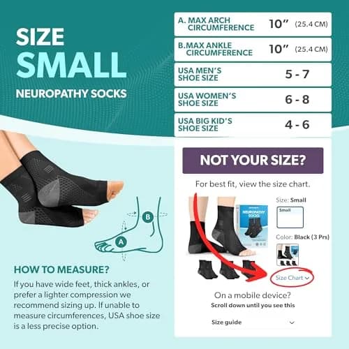 BraceAbility Neuropathy Socks (3 Pairs) - Small Black | Peripheral Compression Diabetic Toeless Foot Sleeves for Nerve Damage, Gout, Plantar Fasciitis Relief thumbnail 2