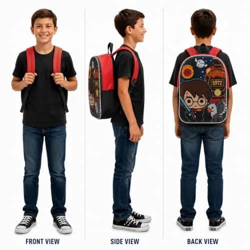 Harry Potter Backpack for Kids 15" | Hogwarts Crest & House Patches, Durable Polyester, Adjustable Straps thumbnail 6