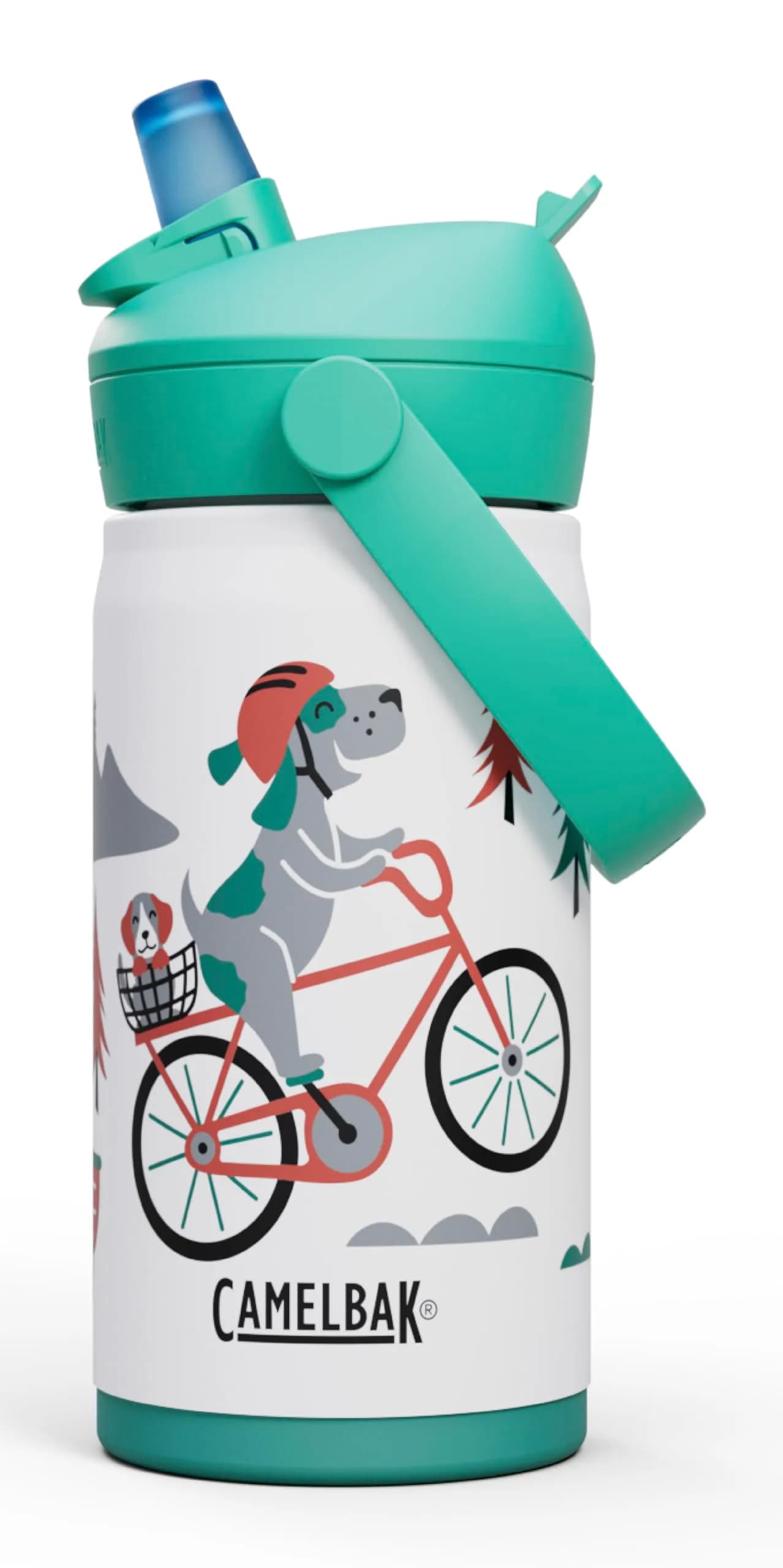 CamelBak Thrive Flip Straw Kids Water Bottle 12oz | Vacuum Insulated Stainless Steel, Leak-Proof, Biting Valve — Biking Dogs