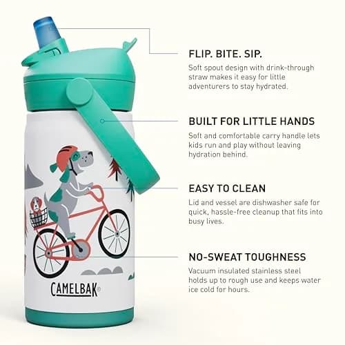 CamelBak Thrive Flip Straw Kids Water Bottle 12oz | Vacuum Insulated Stainless Steel, Leak-Proof, Biting Valve thumbnail 2