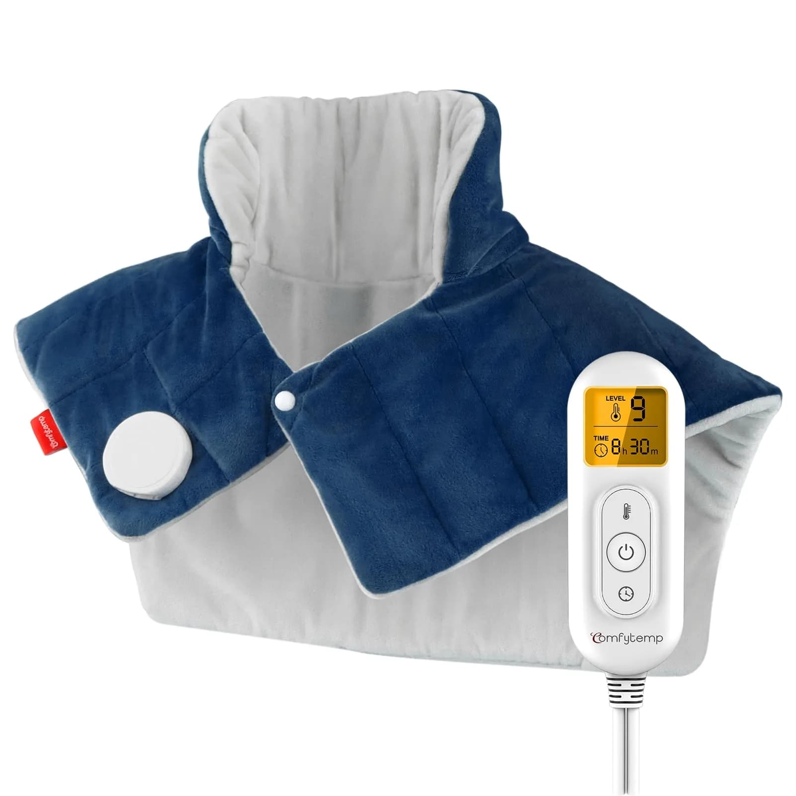 Comfytemp Weighted Heating Pad for Neck Shoulders Back 2.6lb 19"x23" Dark Blue | 9 Heat Settings & 11 Auto-Off Timers
