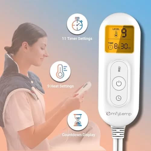 Comfytemp Weighted Heating Pad for Neck Shoulders Back 2.6lb 19"x23" Dark Blue | 9 Heat Settings & 11 Auto-Off Timers thumbnail 4