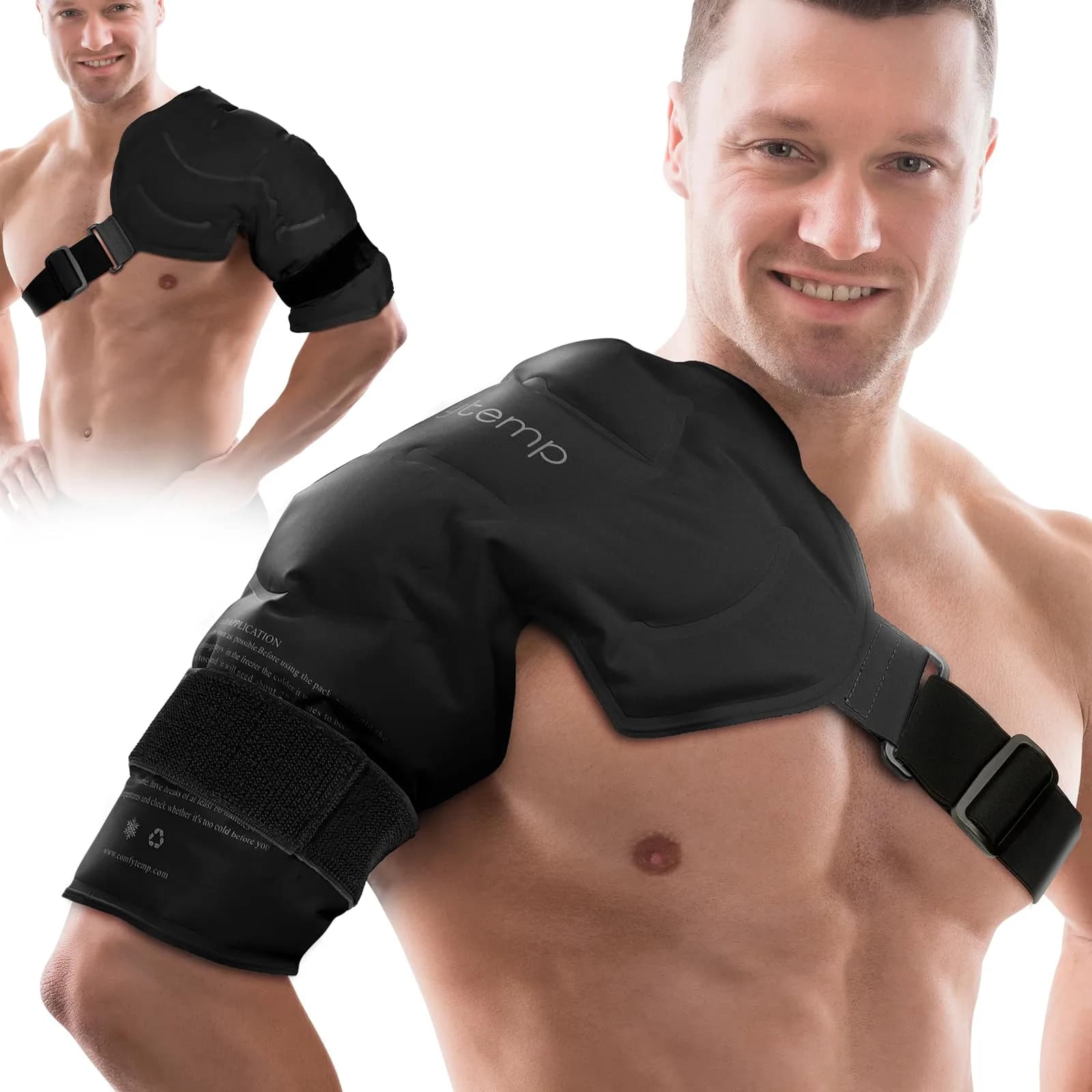 Comfytemp Shoulder Ice Pack Wrap with Dual-Fabric Design for Rotator Cuff Therapy (Large/X-Large, Dark Blue) | USA-Sourced Pain Relief — Black / Large/X-Large