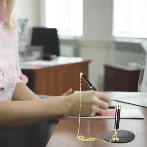 PATIKIL Secure Pen with Chain and Adhesive Pen Holder, Black Gold | Metal Ballpoint Pen for Offices and Banks thumbnail 5