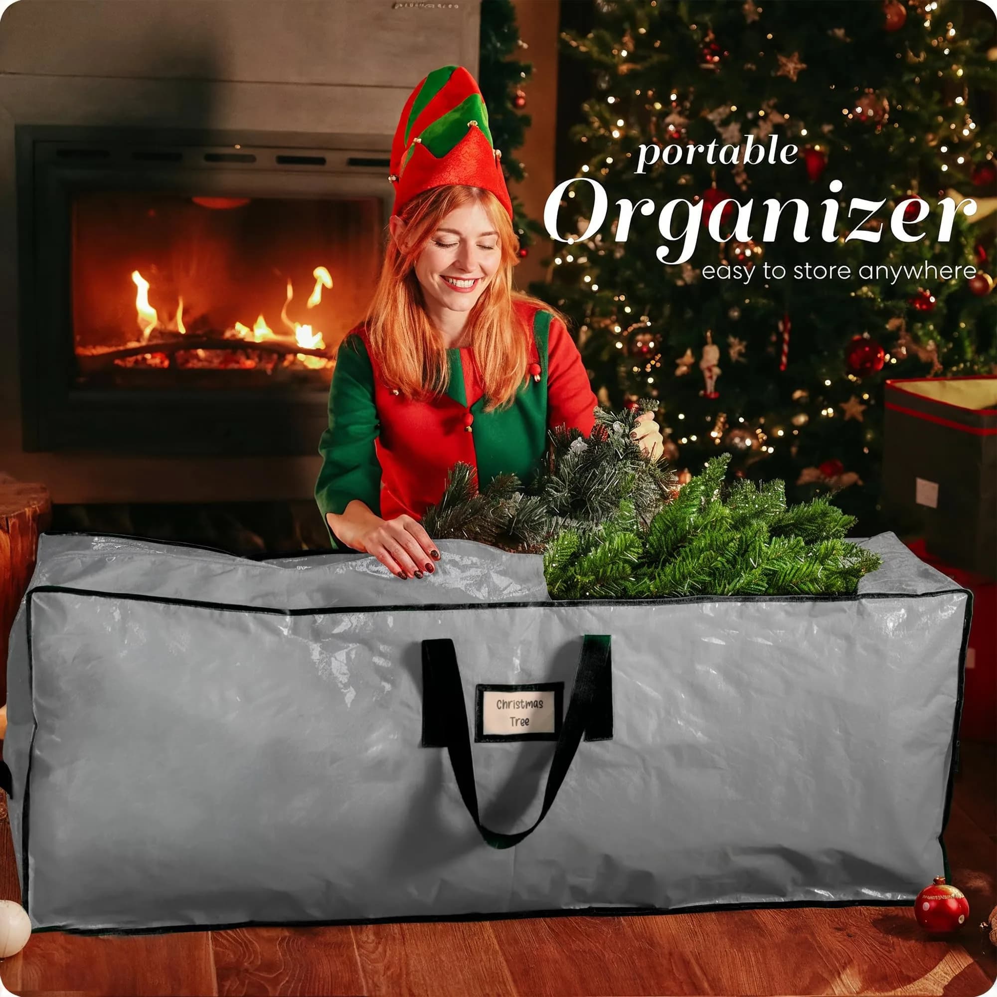 Handy Laundry Christmas Tree Storage Bag for 9 Foot Artificial Trees | Heavy Duty Waterproof Grey Bag with Handles - view 9