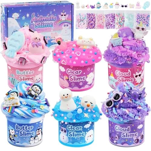 LAWOHO 6 Pack Animal Slime Kit Butter Cloud Squishy 360ml (12.17 Fl Oz) | ASTM-Tested Non-Toxic Toy — Animal