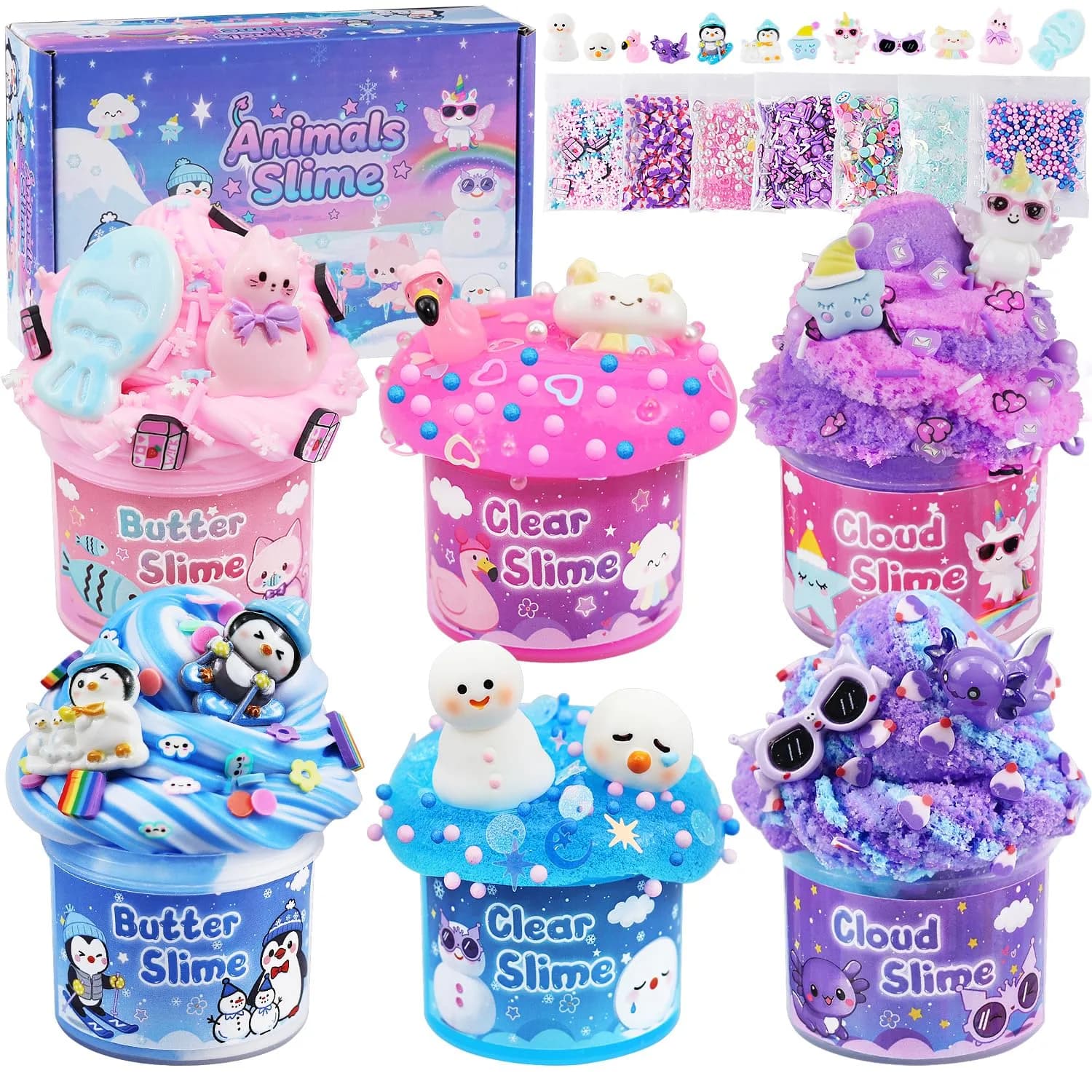 LAWOHO 6 Pack Animal Slime Kit Butter Cloud Squishy 360ml (12.17 Fl Oz) | ASTM-Tested Non-Toxic Toy