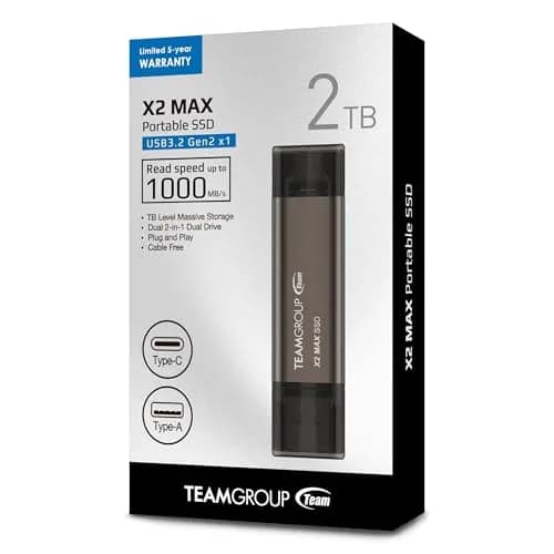 TEAMGROUP 2TB X2 MAX External SSD 1000MB/s | Titanium Color, USB 3.2 Gen2 thumbnail 8