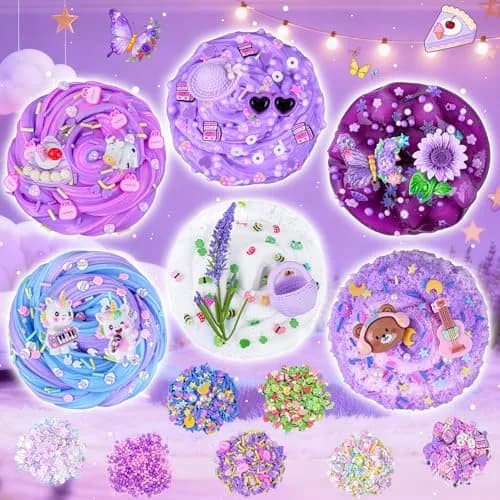 LAWOHO 6 Pack Purple Slime Kit | Butter Cloud Squishy Birthday Gift Set with Charms (360ml Total) thumbnail 2