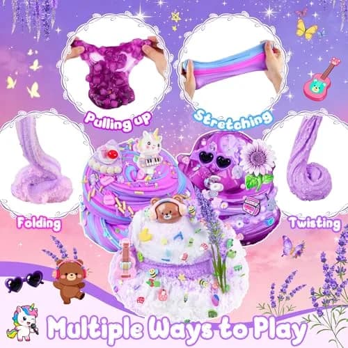 LAWOHO 6 Pack Purple Slime Kit | Butter Cloud Squishy Birthday Gift Set with Charms (360ml Total) thumbnail 3