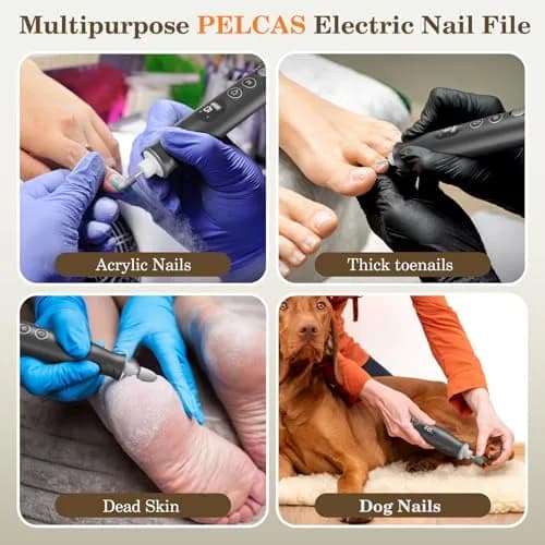 PELCAS Cordless Electric Nail Drill 6.5" x 1" | 10-Speed Portable Manicure & Pedicure Tool with LED Light thumbnail 6