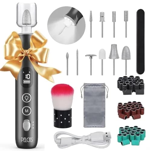 PELCAS Cordless Electric Nail Drill 6.5" x 1" | 10-Speed Portable Manicure & Pedicure Tool with LED Light thumbnail 1