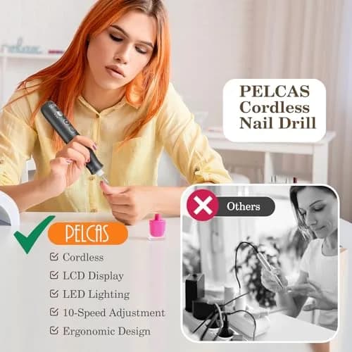 PELCAS Cordless Electric Nail Drill 6.5" x 1" | 10-Speed Portable Manicure & Pedicure Tool with LED Light thumbnail 3