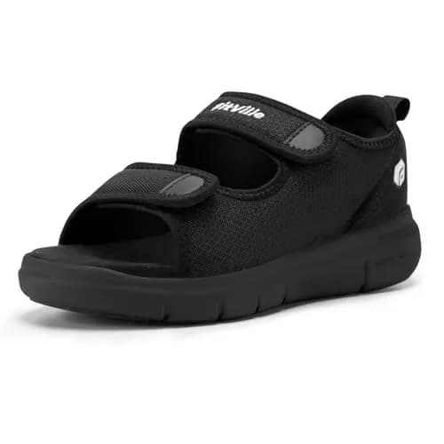 FitVille Diabetic Sandals for Men Wide Width with Arch Support, Men Diabetic Sandals Adjustable (Black, 10.5W) thumbnail 1